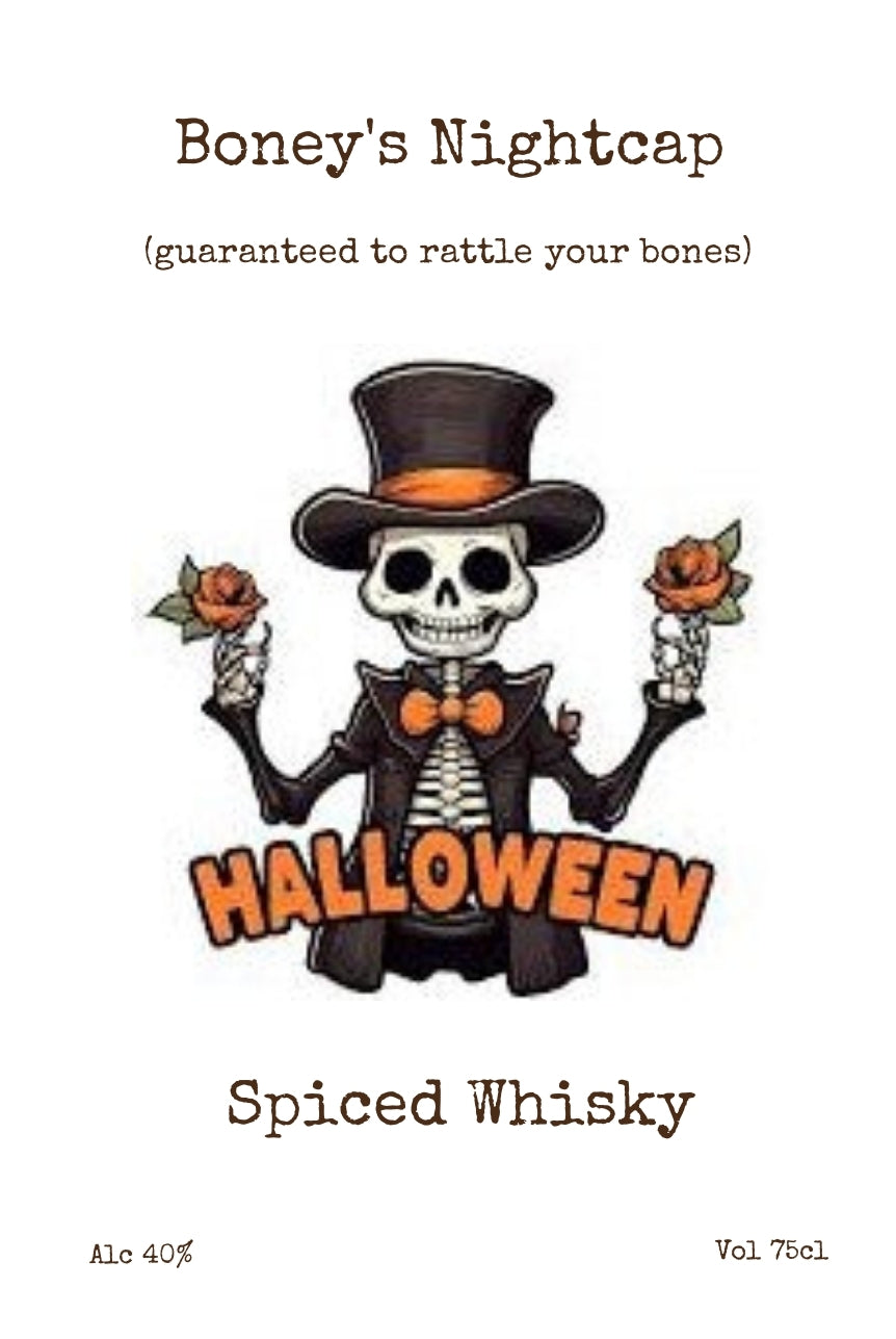 Boney's Nightcap personalised Halloween bottle label example