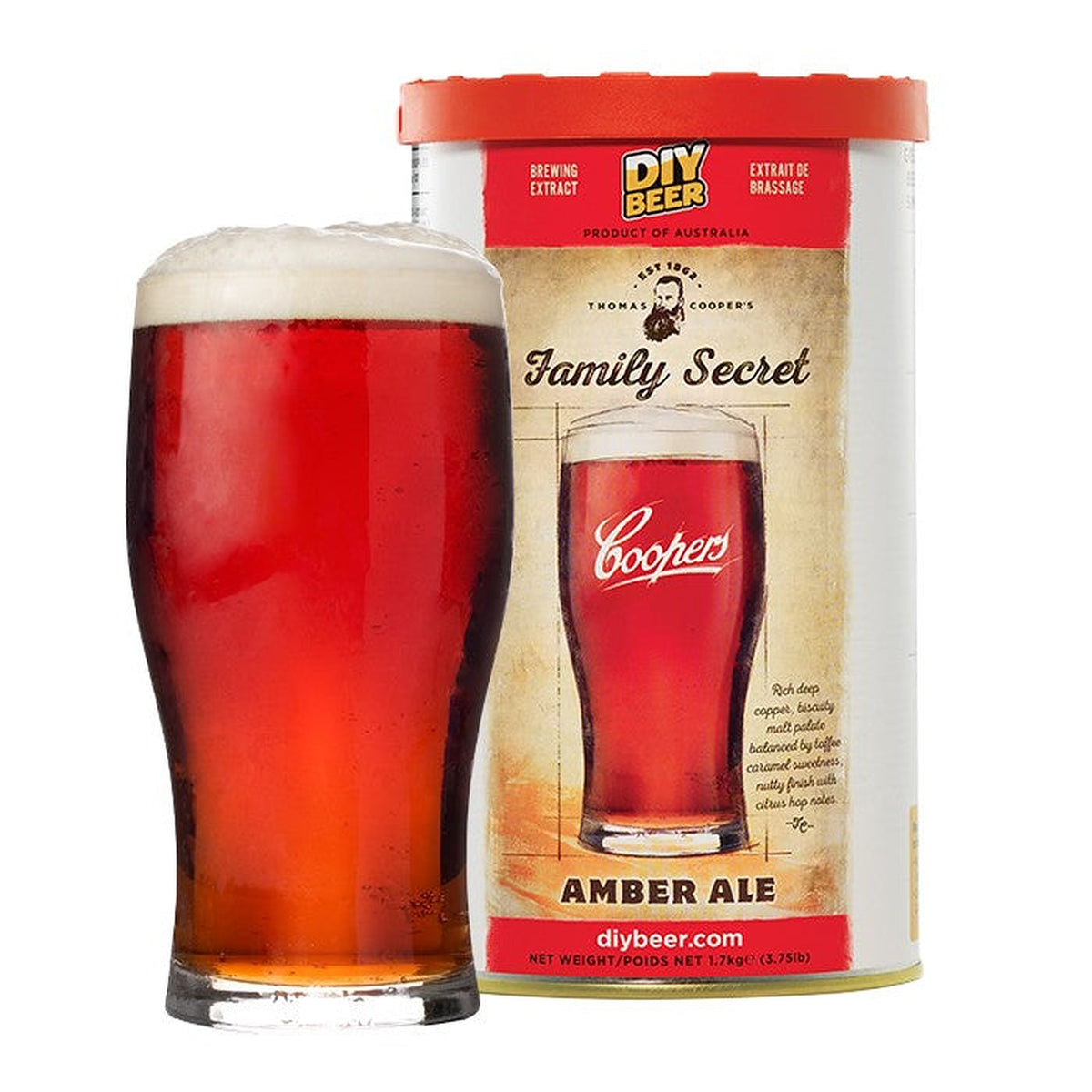 Thomas Coopers Family Secret Amber Ale (1.7kg) Home Brew Kit – main product photo