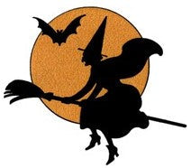 Midnight Broomstick Brew personalised Halloween bottle label - witch silhouette design